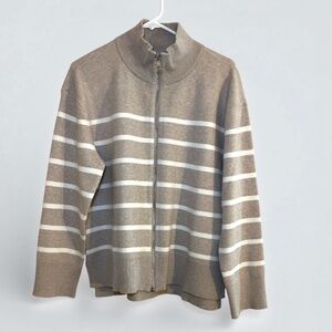 Ann Taylor Tan White Sweater Jacket Sz L NWT